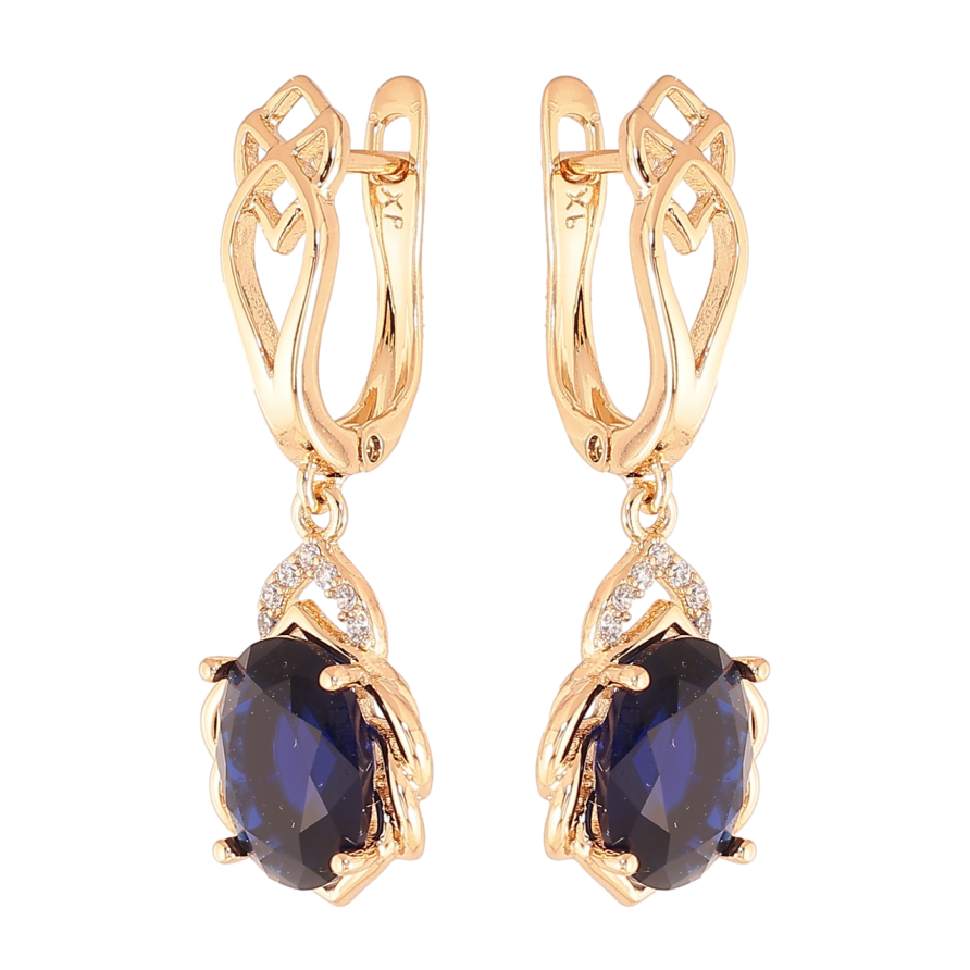 Серьги Xuping Цвет Позолота 18K английский замок Подвески с синими кристаллами фото №1 Серьги Xuping Цвет Позолота 18K английский замок Подвески с синими кристаллами фото №1