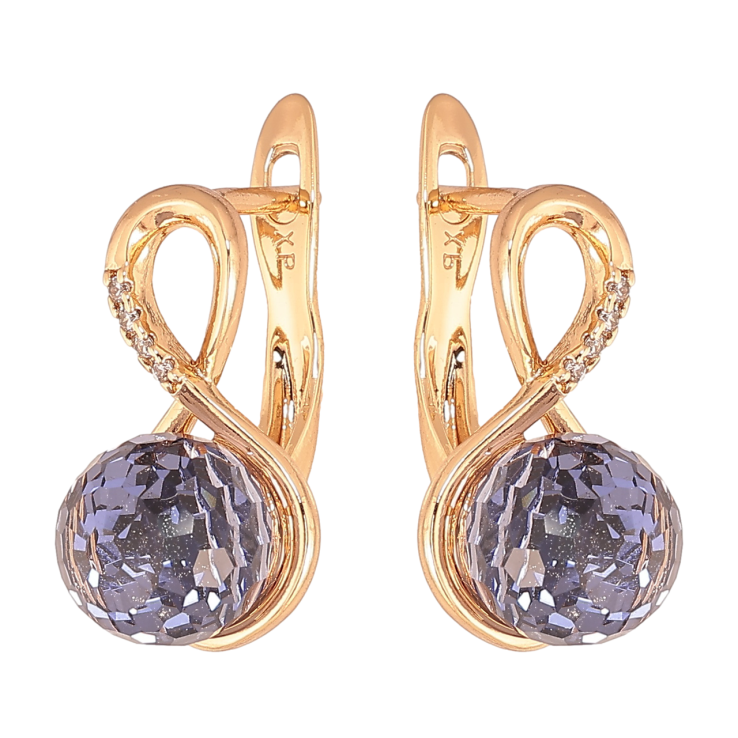 Серьги Xuping Цвет Позолота 18K английский замок Восьмерки с сиреневыми кристаллами фото №10 Серьги Xuping Цвет Позолота 18K английский замок Восьмерки с сиреневыми кристаллами фото №10