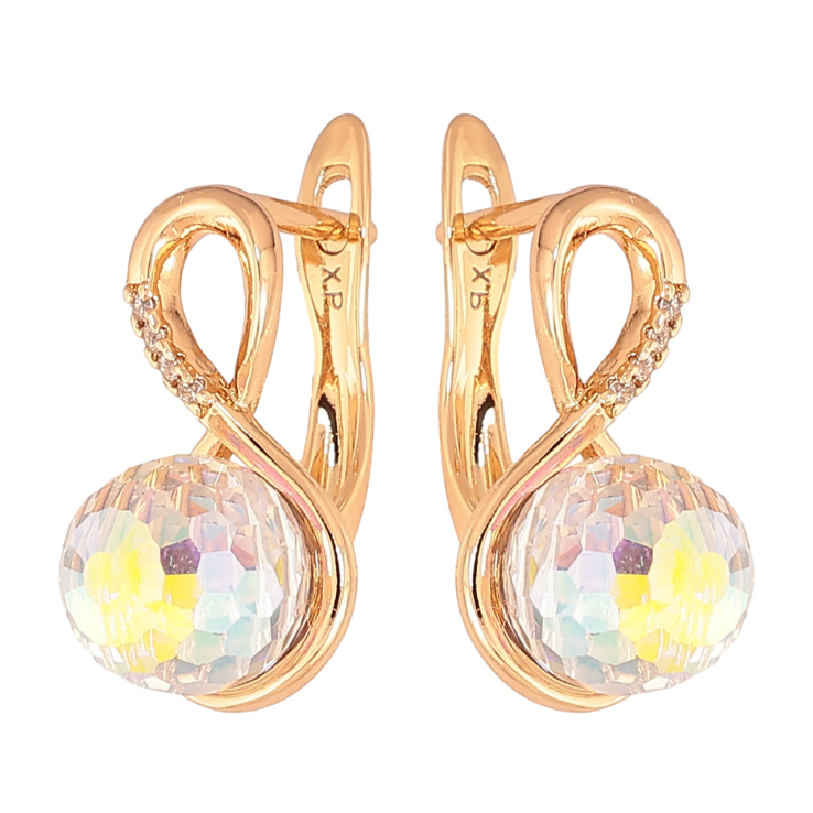 Серьги Xuping Цвет Позолота 18K английский замок Восьмерки с радужными кристаллами фото №8 Серьги Xuping Цвет Позолота 18K английский замок Восьмерки с радужными кристаллами фото №8