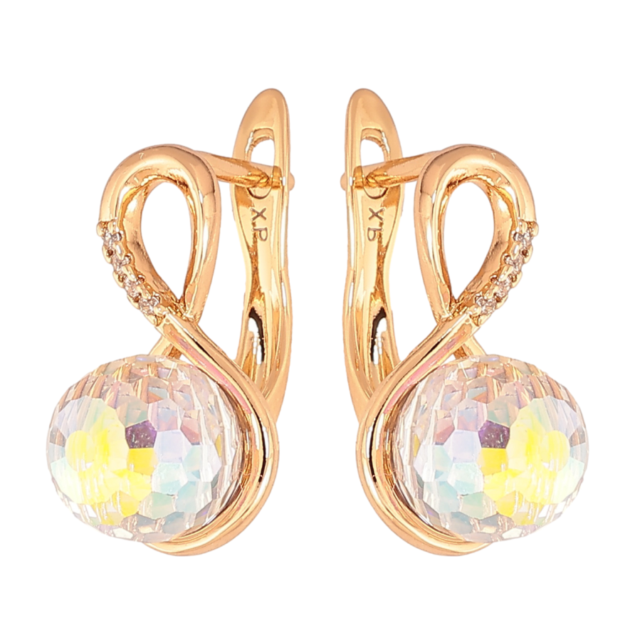 Серьги Xuping Цвет Позолота 18K английский замок Восьмерки с радужными кристаллами фото №1 Серьги Xuping Цвет Позолота 18K английский замок Восьмерки с радужными кристаллами фото №1