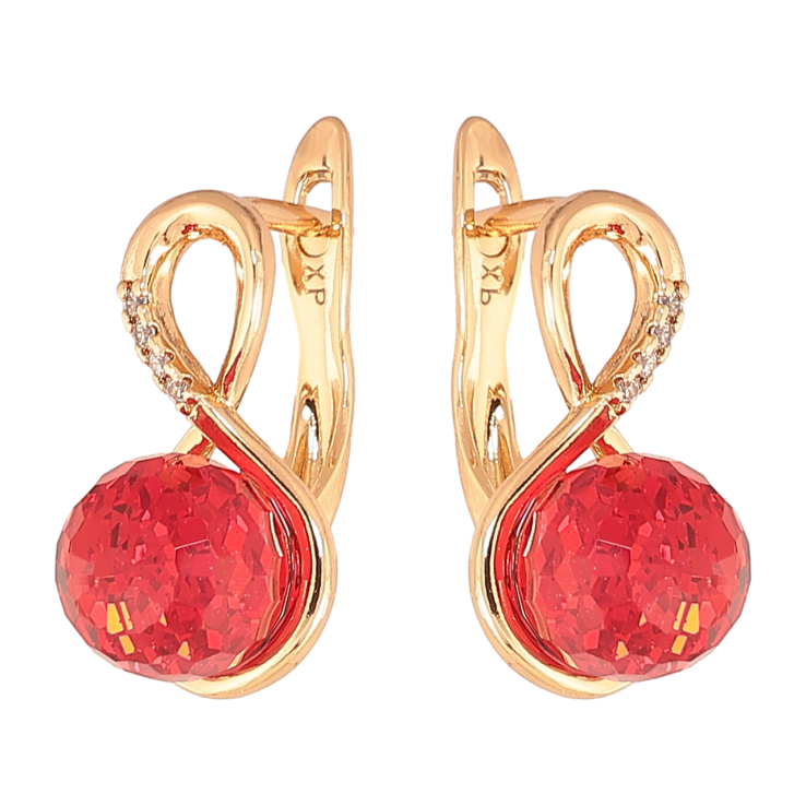Серьги Xuping Цвет Позолота 18K английский замок Восьмерки с красными кристаллами фото №9 Серьги Xuping Цвет Позолота 18K английский замок Восьмерки с красными кристаллами фото №9