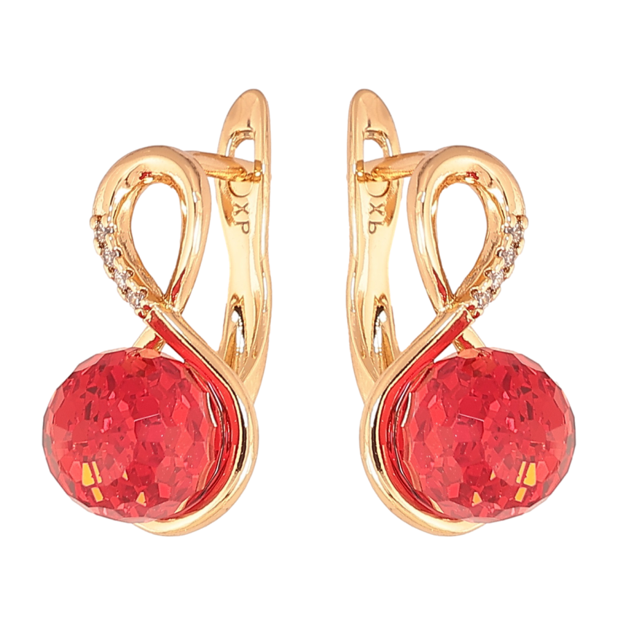 Серьги Xuping Цвет Позолота 18K английский замок Восьмерки с красными кристаллами фото №1 Серьги Xuping Цвет Позолота 18K английский замок Восьмерки с красными кристаллами фото №1