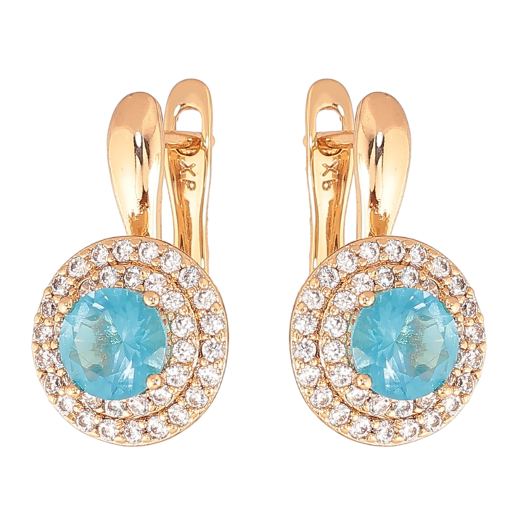 Серьги Xuping Цвет Позолота 18K английский замок Голубые кристаллы в обрамлении фото №23 Серьги Xuping Цвет Позолота 18K английский замок Голубые кристаллы в обрамлении фото №23