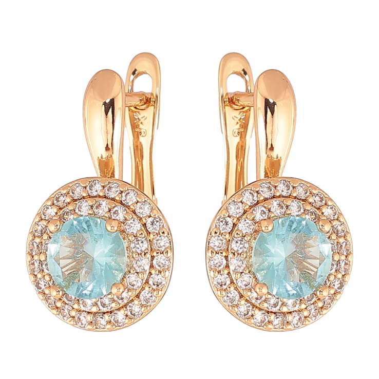 Серьги Xuping Цвет Позолота 18K английский замок Светло-голубые кристаллы в обрамлении фото №5 Серьги Xuping Цвет Позолота 18K английский замок Светло-голубые кристаллы в обрамлении фото №5
