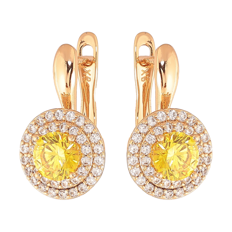 Серьги Xuping Цвет Позолота 18K английский замок Желтые кристаллы в обрамлении фото №3 Серьги Xuping Цвет Позолота 18K английский замок Желтые кристаллы в обрамлении фото №3