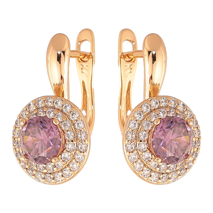 Серьги Xuping Цвет Позолота 18K английский замок Сиреневые кристаллы в обрамлении фото №6 Серьги Xuping Цвет Позолота 18K английский замок Сиреневые кристаллы в обрамлении фото №6