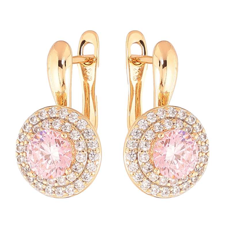 Серьги Xuping Цвет Позолота 18K английский замок Розовые кристаллы в обрамлении фото №1 Серьги Xuping Цвет Позолота 18K английский замок Розовые кристаллы в обрамлении фото №1