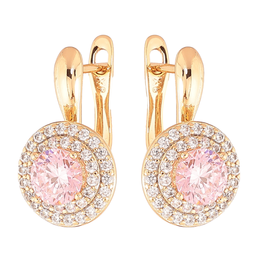 Серьги Xuping Цвет Позолота 18K английский замок Розовые кристаллы в обрамлении фото №1 Серьги Xuping Цвет Позолота 18K английский замок Розовые кристаллы в обрамлении фото №1