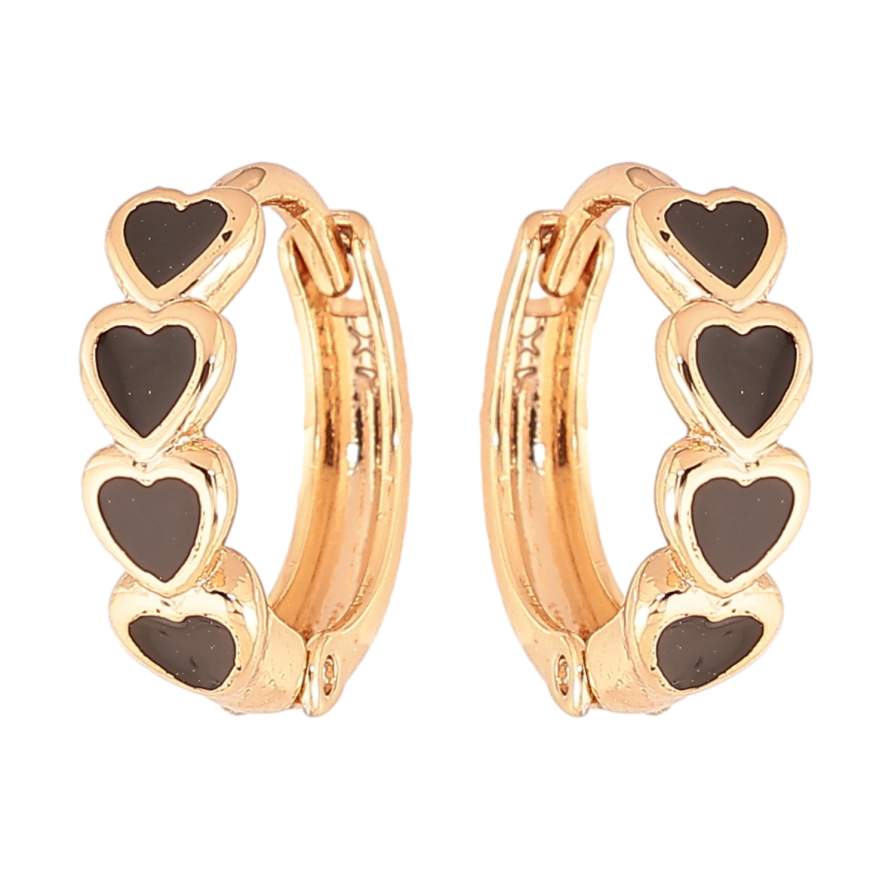 Сережки Xuping Колір Позолота 18K колечка Сердечка з чорною емалью фото №1 Сережки Xuping Колір Позолота 18K колечка Сердечка з чорною емалью фото №1