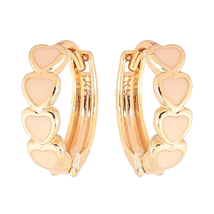 Серьги Xuping Цвет Позолота 18K колечки Сердечки с бежевой эмалью фото №10 Серьги Xuping Цвет Позолота 18K колечки Сердечки с бежевой эмалью фото №10