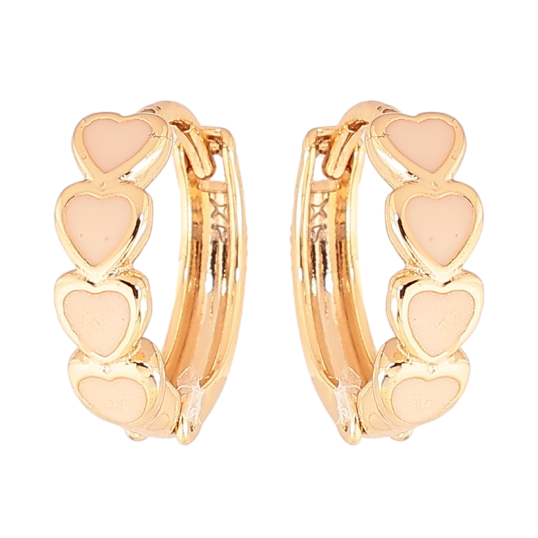 Сережки Xuping Колір Позолота 18K колечка Сердечка з бежевою емалью фото №1 Сережки Xuping Колір Позолота 18K колечка Сердечка з бежевою емалью фото №1