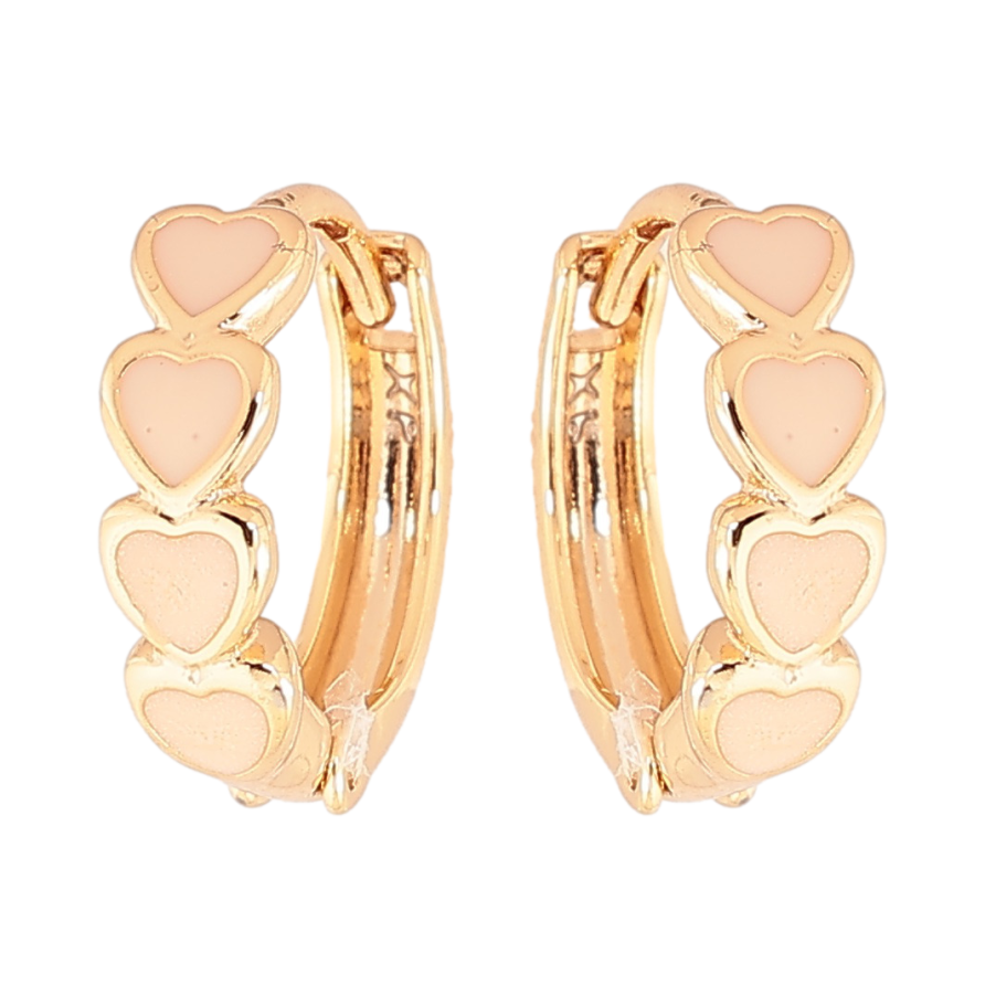 Серьги Xuping Цвет Позолота 18K колечки Сердечки с бежевой эмалью фото №1 Серьги Xuping Цвет Позолота 18K колечки Сердечки с бежевой эмалью фото №1
