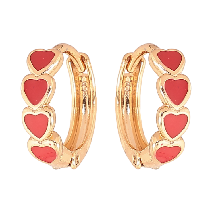 Серьги Xuping Цвет Позолота 18K колечки Сердечки с красной эмалью фото №15