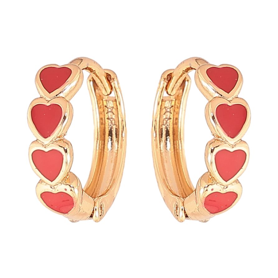 Серьги Xuping Цвет Позолота 18K колечки Сердечки с красной эмалью фото №1 Серьги Xuping Цвет Позолота 18K колечки Сердечки с красной эмалью фото №1