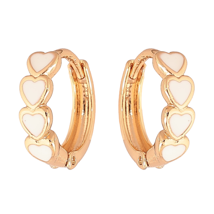 Серьги Xuping Цвет Позолота 18K колечки Сердечки с белой эмалью фото №16