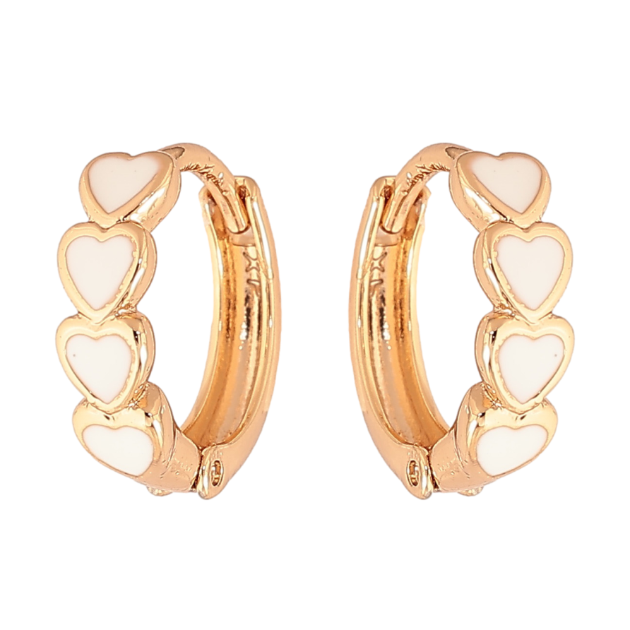 Серьги Xuping Цвет Позолота 18K колечки Сердечки с белой эмалью фото №1 Серьги Xuping Цвет Позолота 18K колечки Сердечки с белой эмалью фото №1
