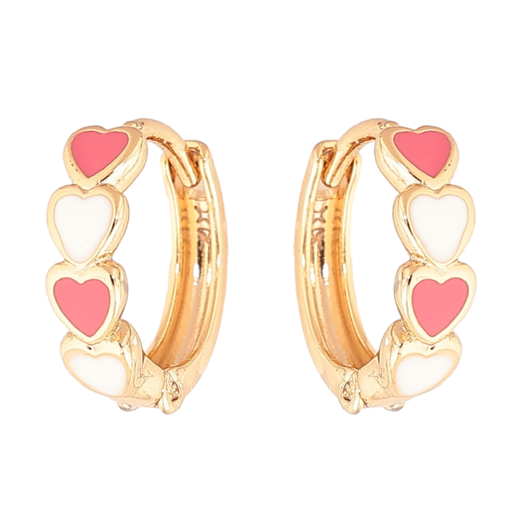 Серьги Xuping Цвет Позолота 18K колечки Сердечки с бело-розовой эмалью фото №13 Серьги Xuping Цвет Позолота 18K колечки Сердечки с бело-розовой эмалью фото №13