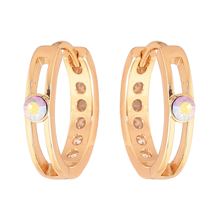 Серьги Xuping Цвет Позолота 18K колечки Двусторонние с дорожкой и радужными кристаллами фото №20 Серьги Xuping Цвет Позолота 18K колечки Двусторонние с дорожкой и радужными кристаллами фото №20