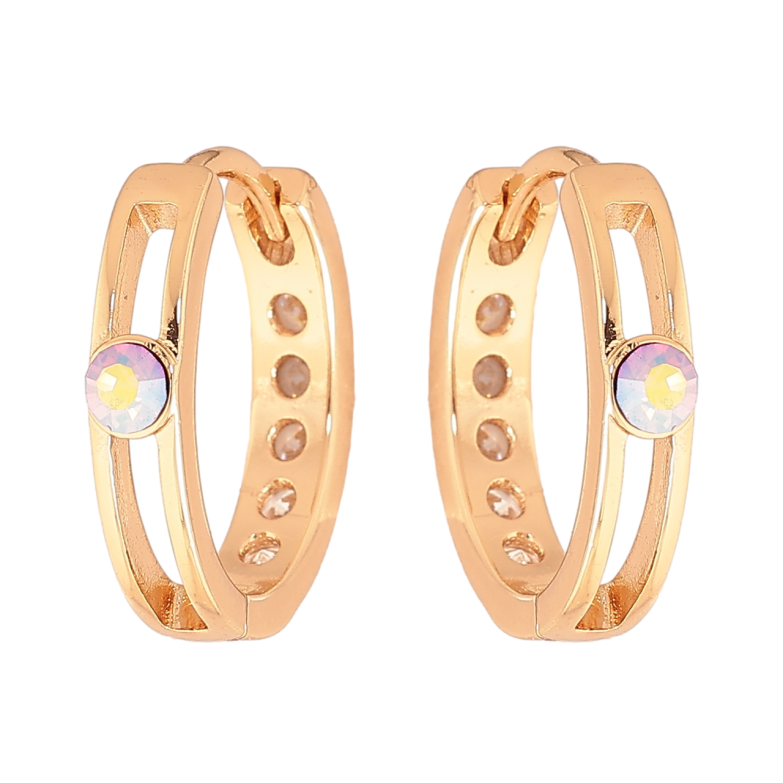 Серьги Xuping Цвет Позолота 18K колечки Двусторонние с дорожкой и радужными кристаллами фото №6