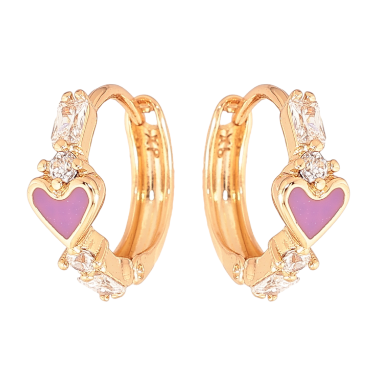 Серьги Xuping Цвет Позолота 18K колечки Сиреневые эмалевые сердечки с кристаллами фото №11 Серьги Xuping Цвет Позолота 18K колечки Сиреневые эмалевые сердечки с кристаллами фото №11