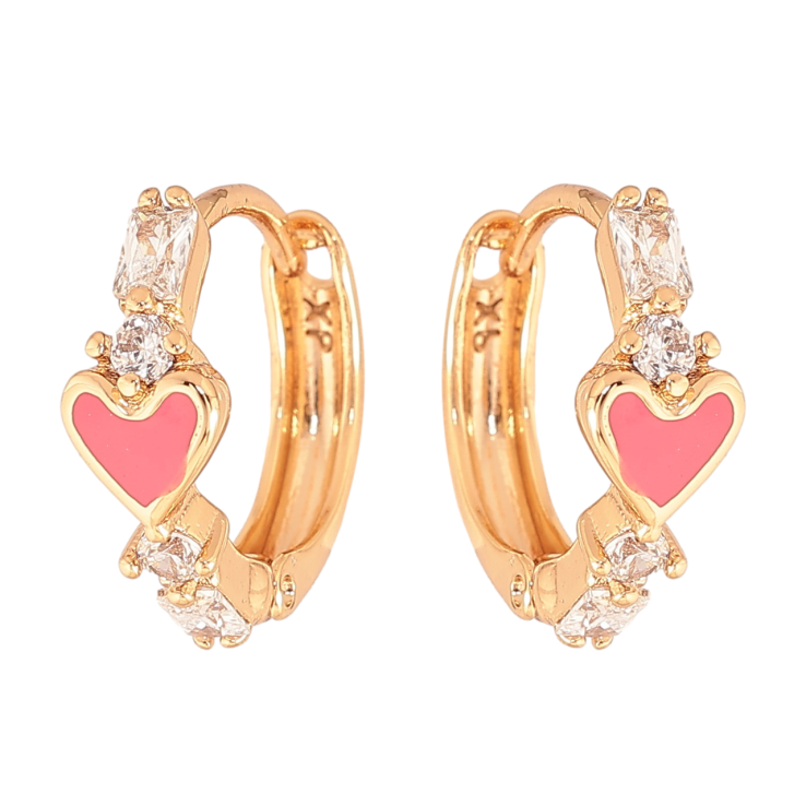 Серьги Xuping Цвет Позолота 18K колечки Розовые эмалевые сердечки с кристаллами фото №15 Серьги Xuping Цвет Позолота 18K колечки Розовые эмалевые сердечки с кристаллами фото №15