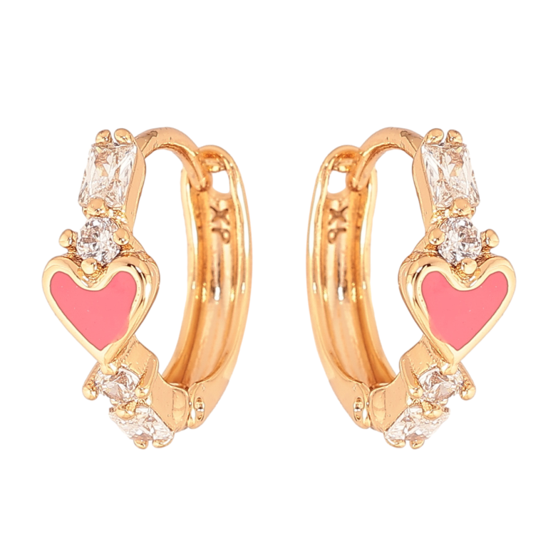 Сережки Xuping Колір Позолота 18K колечка Рожеві емалеві сердечка з кристалами фото №2 Сережки Xuping Колір Позолота 18K колечка Рожеві емалеві сердечка з кристалами фото №2
