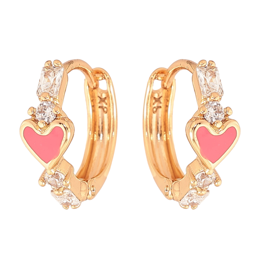 Серьги Xuping Цвет Позолота 18K колечки Розовые эмалевые сердечки с кристаллами фото №1 Серьги Xuping Цвет Позолота 18K колечки Розовые эмалевые сердечки с кристаллами фото №1