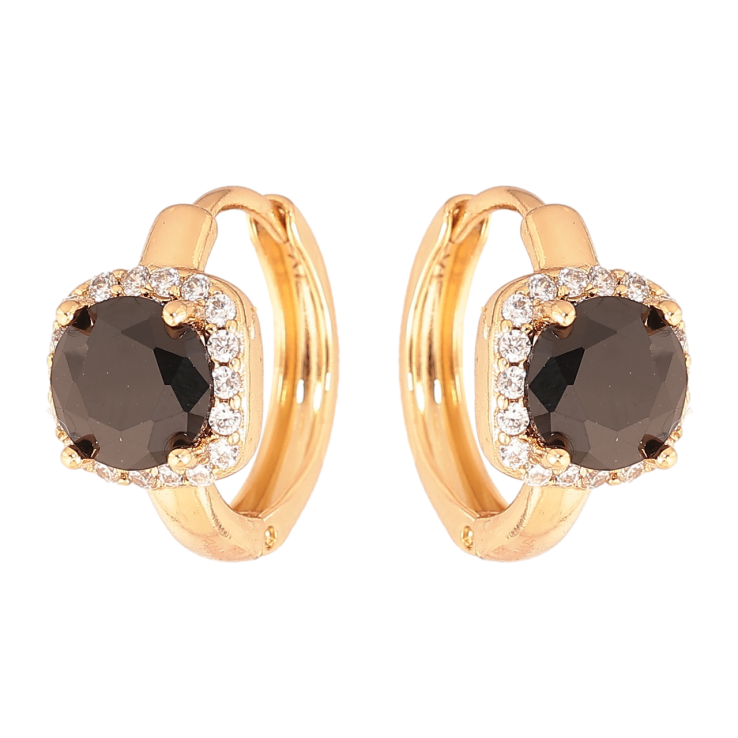 Серьги Xuping Цвет Позолота 18K колечки Черные кристаллы в обрамлении фото №14 Серьги Xuping Цвет Позолота 18K колечки Черные кристаллы в обрамлении фото №14