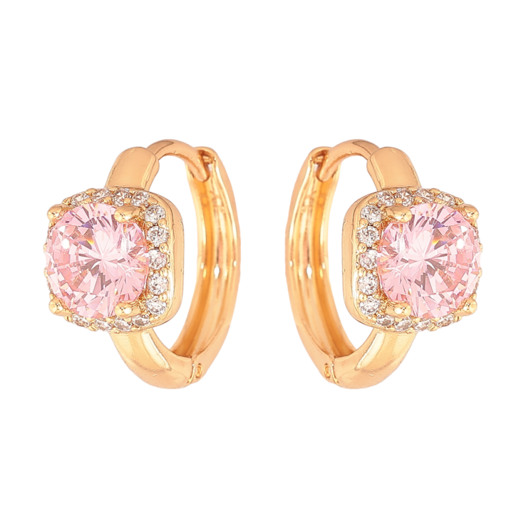 Серьги Xuping Цвет Позолота 18K колечки Розовые кристаллы в обрамлении фото №19 Серьги Xuping Цвет Позолота 18K колечки Розовые кристаллы в обрамлении фото №19