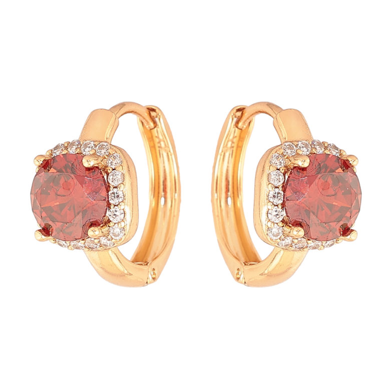 Серьги Xuping Цвет Позолота 18K колечки Красные кристаллы в обрамлении фото №1 Серьги Xuping Цвет Позолота 18K колечки Красные кристаллы в обрамлении фото №1