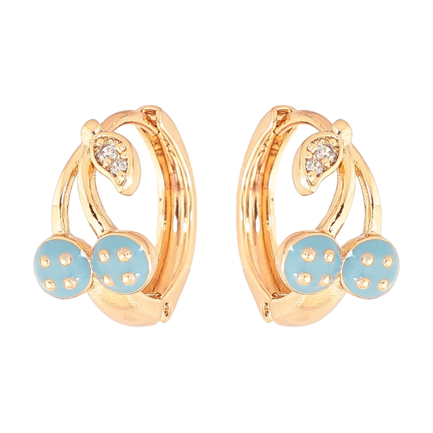 Серьги Xuping Цвет Позолота 18K колечки Вишенки с голубой эмалью фото №1 Серьги Xuping Цвет Позолота 18K колечки Вишенки с голубой эмалью фото №1