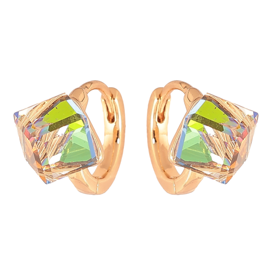 Серьги Xuping Цвет Позолота 18K колечки Цветные кристальные кубики фото №1