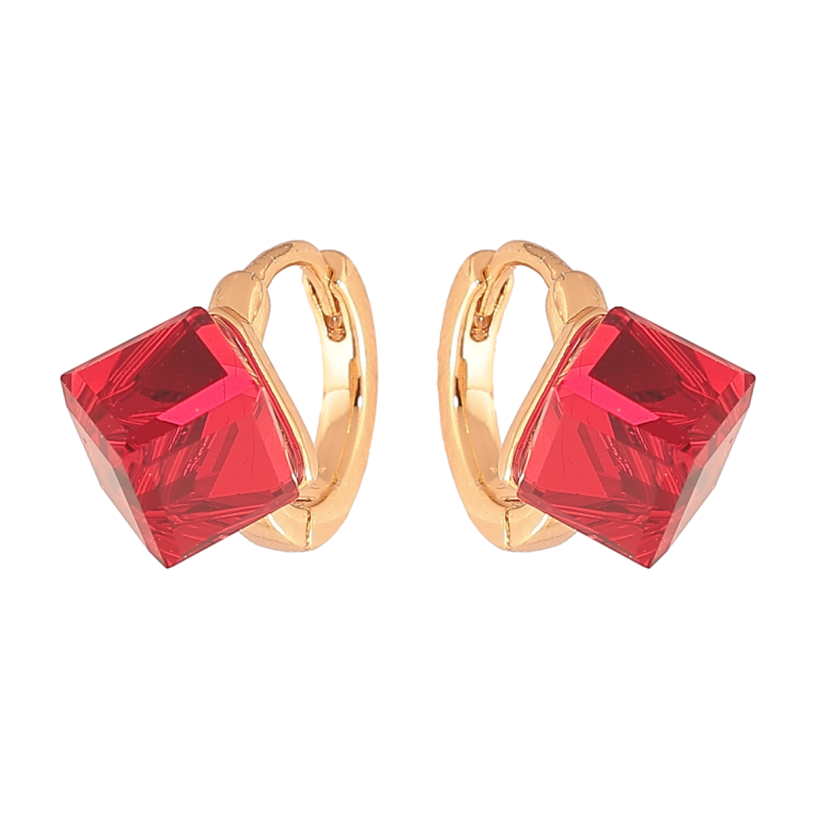 Серьги Xuping Цвет Позолота 18K колечки Красные кристальные кубики фото №1 Серьги Xuping Цвет Позолота 18K колечки Красные кристальные кубики фото №1