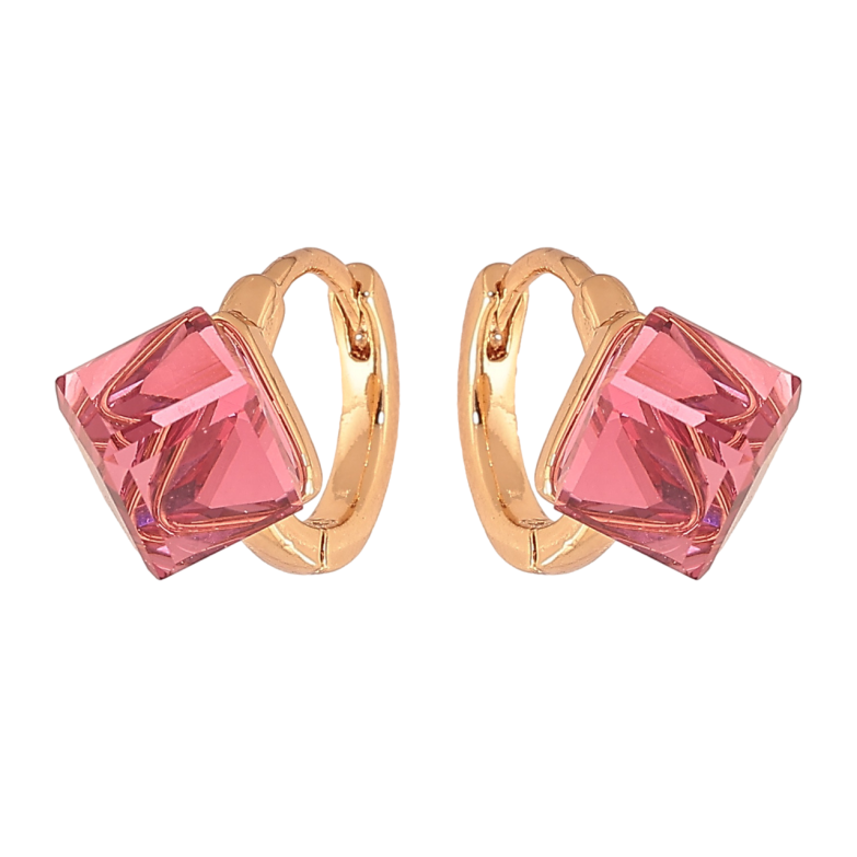 Серьги Xuping Цвет Позолота 18K колечки Розовые кристальные кубики фото №4 Серьги Xuping Цвет Позолота 18K колечки Розовые кристальные кубики фото №4