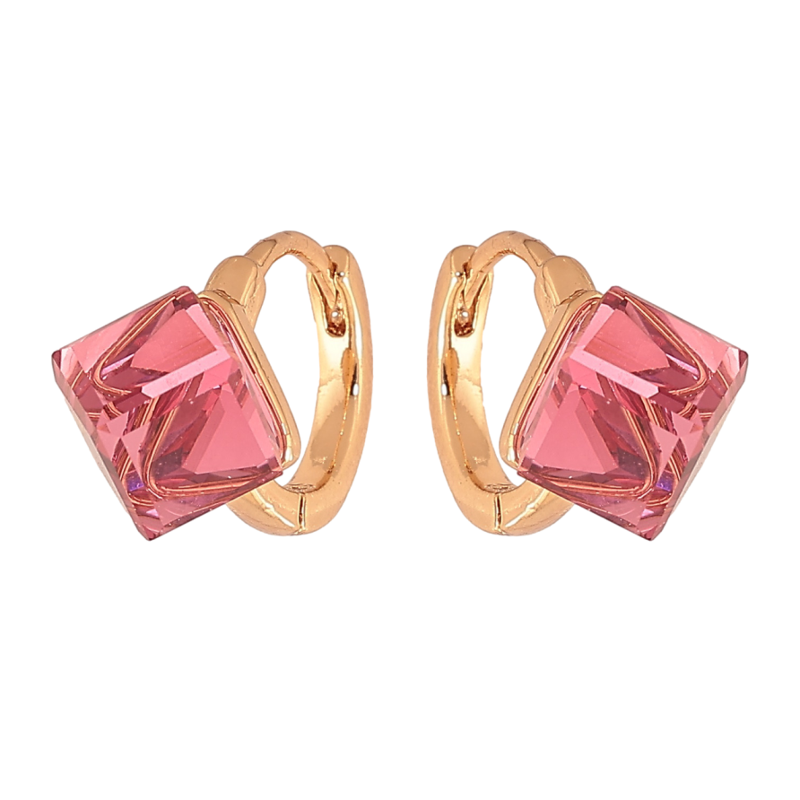 Серьги Xuping Цвет Позолота 18K колечки Розовые кристальные кубики фото №1 Серьги Xuping Цвет Позолота 18K колечки Розовые кристальные кубики фото №1
