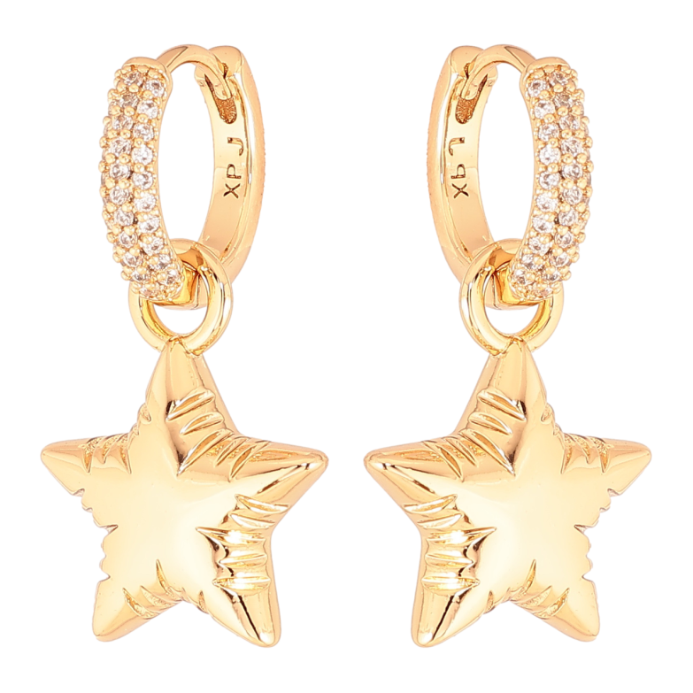Сережки Xuping колір Позолота 18K підвіски на колечках Зірки 2 в 1 фото №2 Сережки Xuping колір Позолота 18K підвіски на колечках Зірки 2 в 1 фото №2