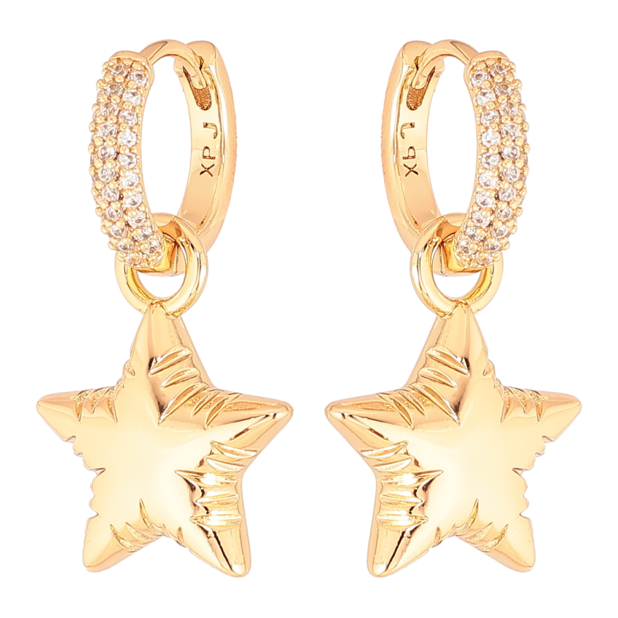 Сережки Xuping колір Позолота 18K підвіски на колечках Зірки 2 в 1 фото №1 Сережки Xuping колір Позолота 18K підвіски на колечках Зірки 2 в 1 фото №1