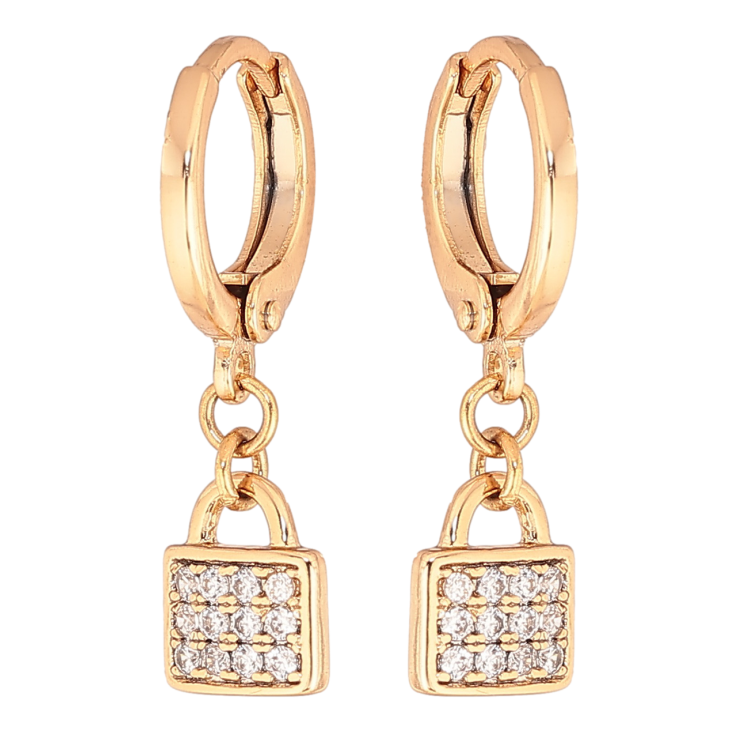 Серьги Xuping цвет Позолота 18K подвески на колечках Замочки с кристаллами фото №15 Серьги Xuping цвет Позолота 18K подвески на колечках Замочки с кристаллами фото №15