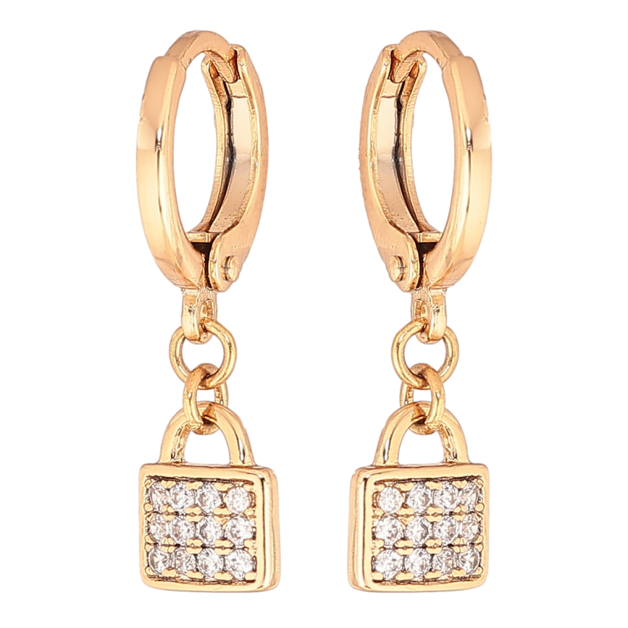 Серьги Xuping цвет Позолота 18K подвески на колечках Замочки с кристаллами фото №1 Серьги Xuping цвет Позолота 18K подвески на колечках Замочки с кристаллами фото №1