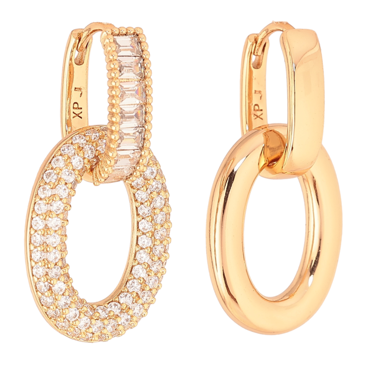 Серьги Xuping цвет Позолота 18K подвески на колечках Асимметричные с инкрустацией кристаллами 2 в 1 фото №12