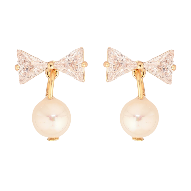 Серьги Xuping M&L Цвет 18K пусеты Кристальные бантики с жемчужными подвесками фото №24