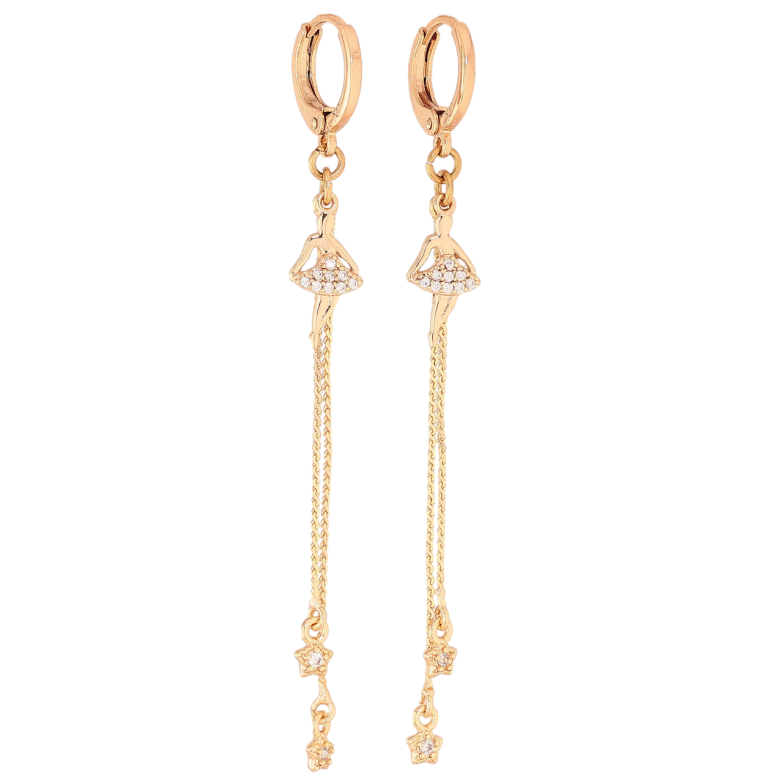 Сережки Xuping M&L Колір 18K підвіски на колечках Танцівниці з ланцюжками фото №1