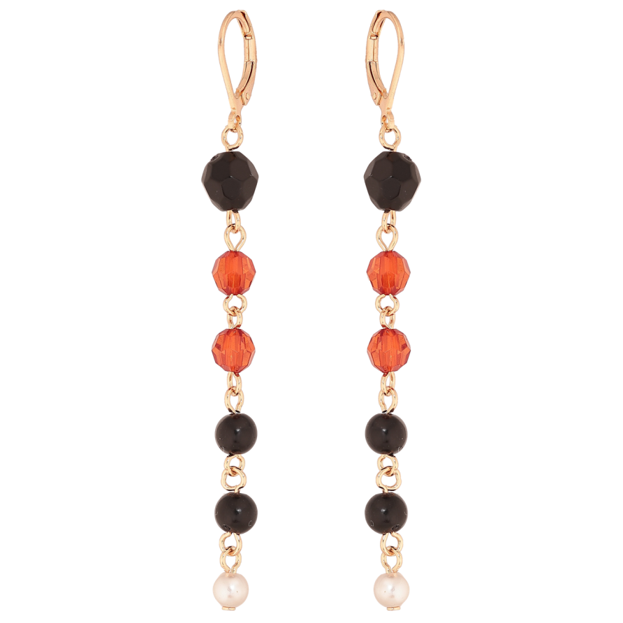 Серьги Xuping M&L Цвет 18K французский замок Подвески с черно-красными бусинами фото №1 Серьги Xuping M&L Цвет 18K французский замок Подвески с черно-красными бусинами фото №1