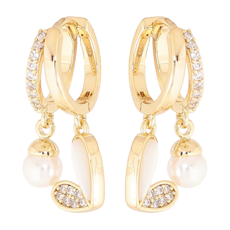 Серьги Xuping цвет Позолота 14K подвески на колечках Сердечко с жемчужиной фото №3 Серьги Xuping цвет Позолота 14K подвески на колечках Сердечко с жемчужиной фото №3