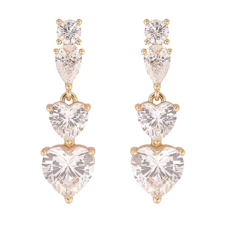 Сережки Xuping колір Позолота 14K пусети Кристальні сердечка фото №16