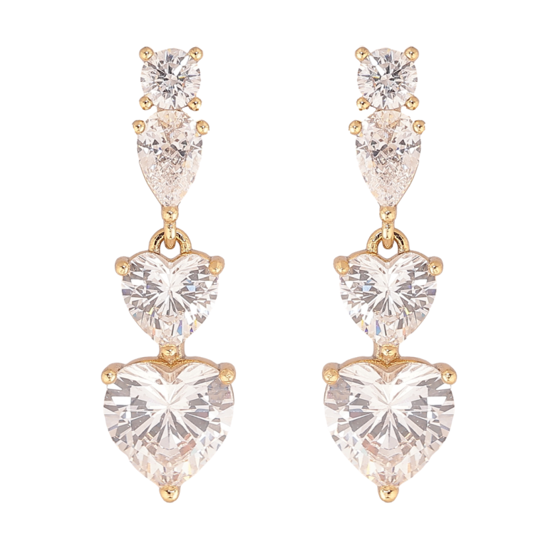 Серьги Xuping цвет Позолота 14K пусеты Кристальные сердечки фото №6