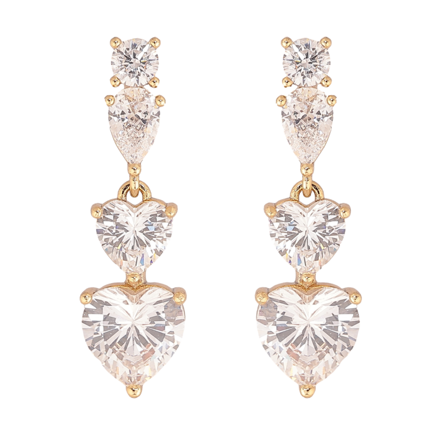 Сережки Xuping колір Позолота 14K пусети Кристальні сердечка фото №1