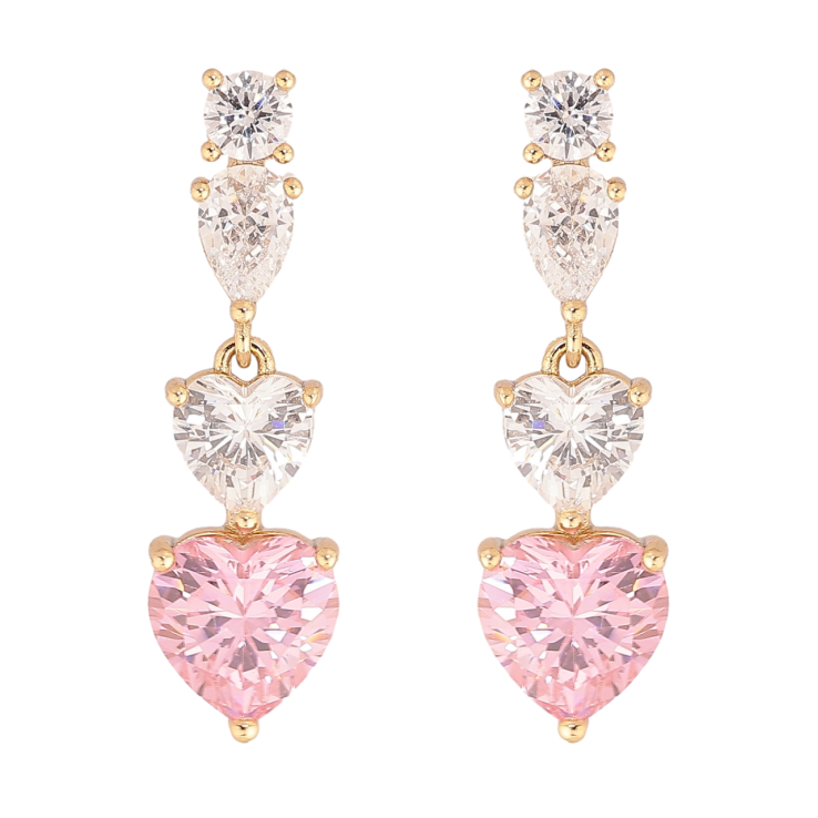 Сережки Xuping колір Позолота 14K пусети Кристальні сердечка фото №18