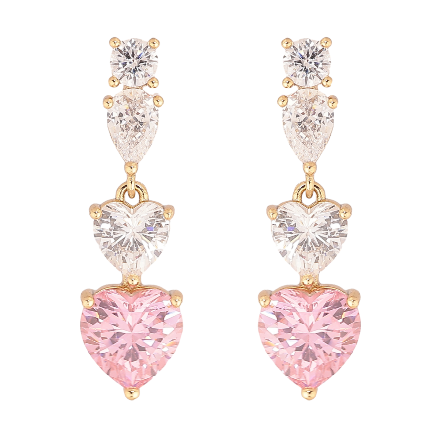 Сережки Xuping колір Позолота 14K пусети Кристальні сердечка фото №1 Сережки Xuping колір Позолота 14K пусети Кристальні сердечка фото №1