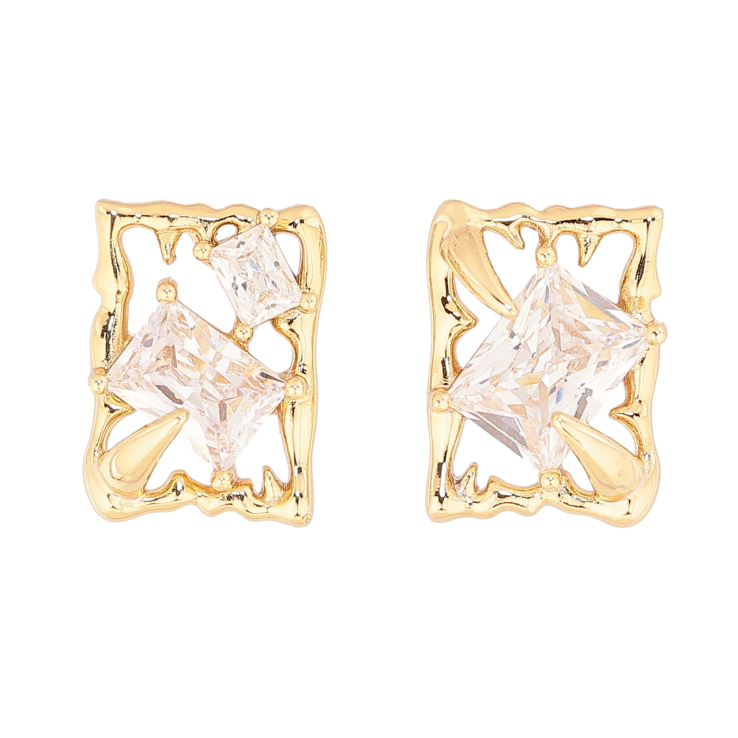 Сережки Xuping колір Позолота 14K пусети Асиметричні прямокутники з кристалами фото №24